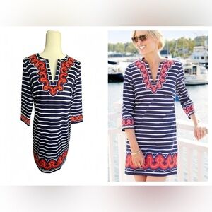 Vineyard Vines Navy White Striped Dress Red Embroidered Tunic Shift NWT Size 6